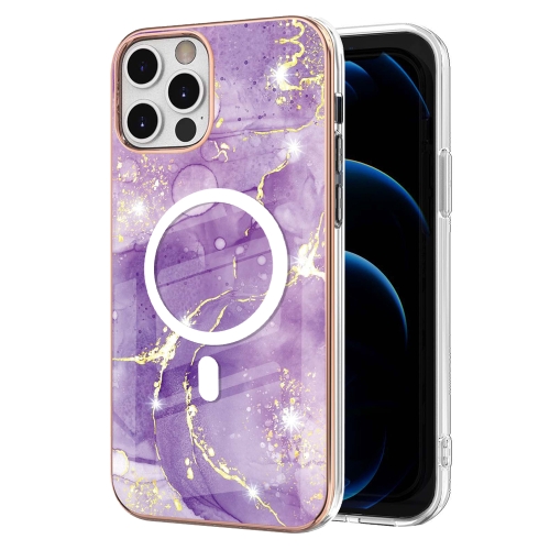 

For iPhone 12 Pro Max Marble Pattern Dual-side IMD Magsafe TPU Phone Case(Purple 002)