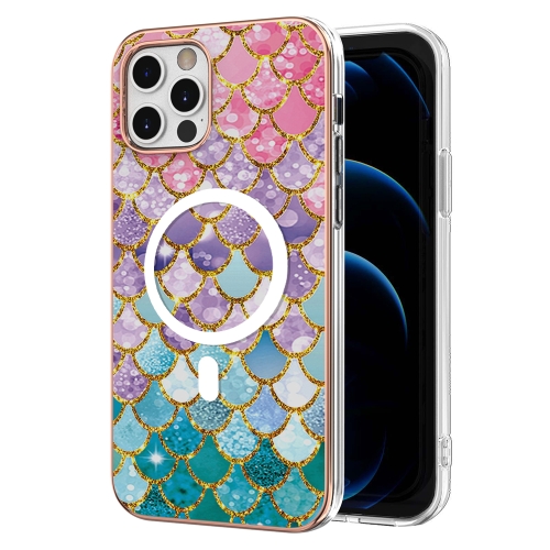 For iPhone 12 Pro Max Marble Pattern Dual-side IMD Magsafe TPU Phone Case(Colorful Scales) 10pc 8pc24pcs lovely travel vanity mirror round shape glass mini mirror lightweight makeup tools for girls women random pattern