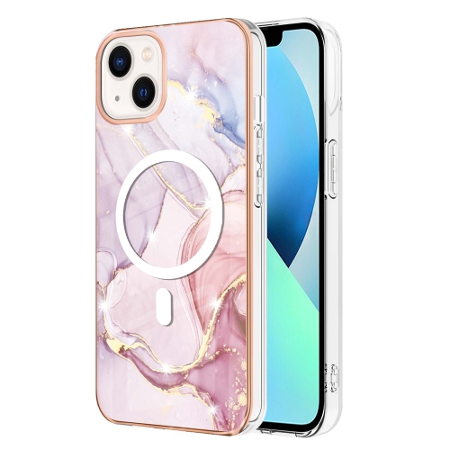 For iPhone 13 Marble Pattern Dual-side IMD Magsafe TPU Phone Case(Rose Gold 005) solar garden lights ip44 waterproof flower fairy pattern design courtyard landscape hanging lamp outdoor garden decorations
