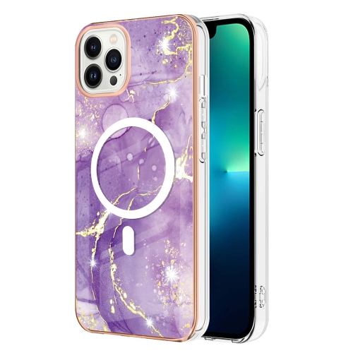 For iPhone 13 Pro Marble Pattern Dual-side IMD Magsafe TPU Phone Case(Purple 002)