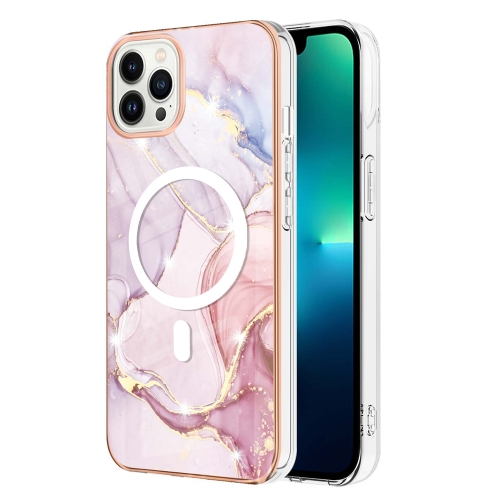 For iPhone 13 Pro Max Marble Pattern Dual-side IMD Magsafe TPU Phone Case(Rose Gold 005) поднос magistro marble 39 5×19 5 см из мрамора