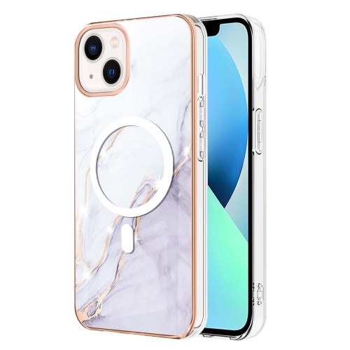 

For iPhone 14 Marble Pattern Dual-side IMD Magsafe TPU Phone Case(White 006)