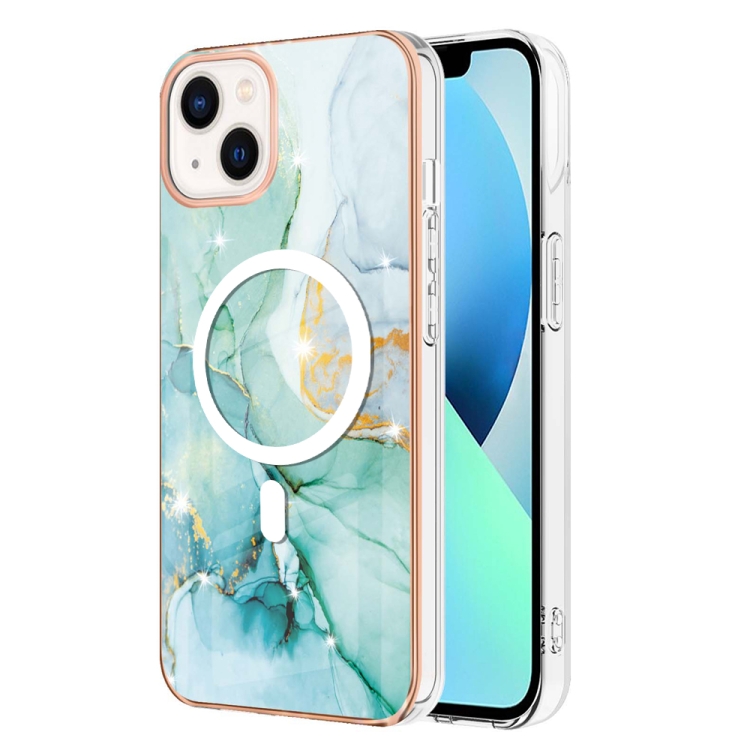 

For iPhone 14 Marble Pattern Dual-side IMD Magsafe TPU Phone Case(Green 003)