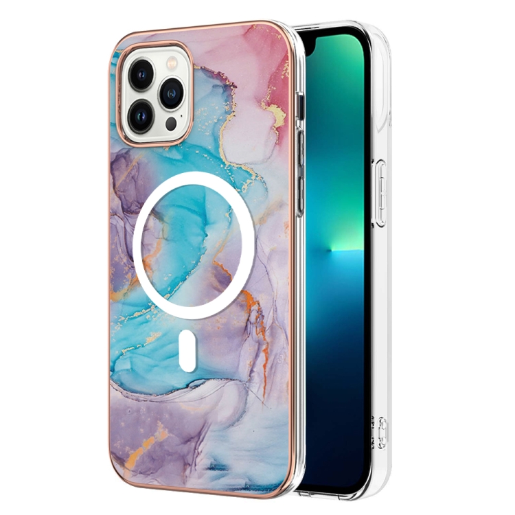 

For iPhone 15 Pro Max Marble Pattern Dual-side IMD Magsafe TPU Phone Case(Blue Marble)