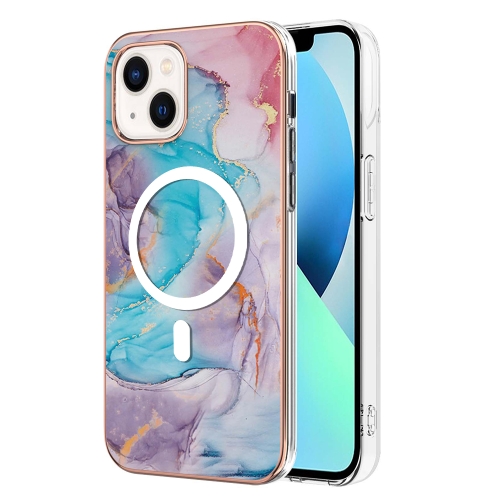 

For iPhone 15 Marble Pattern Dual-side IMD Magsafe TPU Phone Case(Blue Marble)