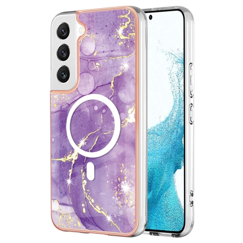 

For Samsung Galaxy S22 5G Marble Pattern Dual-side IMD Magsafe TPU Phone Case(Purple 002)