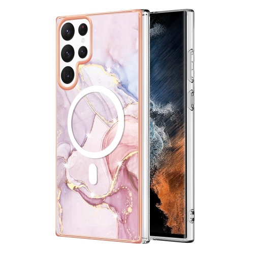

For Samsung Galaxy S22 Ultra 5G Marble Pattern Dual-side IMD Magsafe TPU Phone Case(Rose Gold 005)