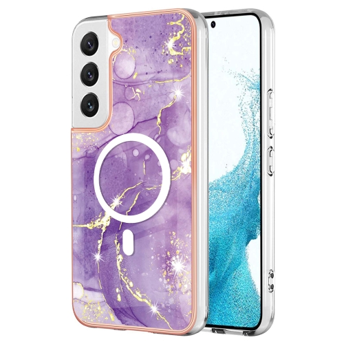 

For Samsung Galaxy S23 5G Marble Pattern Dual-side IMD Magsafe TPU Phone Case(Purple 002)
