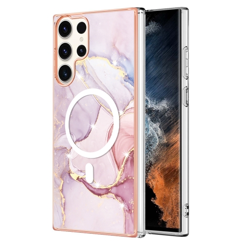 

For Samsung Galaxy S23 Ultra 5G Marble Pattern Dual-side IMD Magsafe TPU Phone Case(Rose Gold 005)
