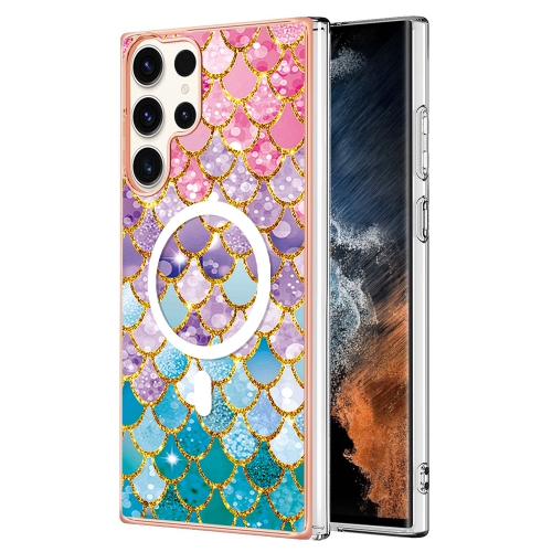

For Samsung Galaxy S23 Ultra 5G Marble Pattern Dual-side IMD Magsafe TPU Phone Case(Colorful Scales)