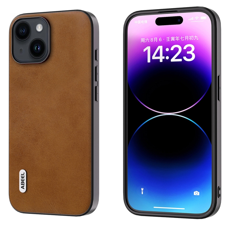 

For iPhone 15 ABEEL Dual Color Cowhide Texture PU Phone Case(Brown)