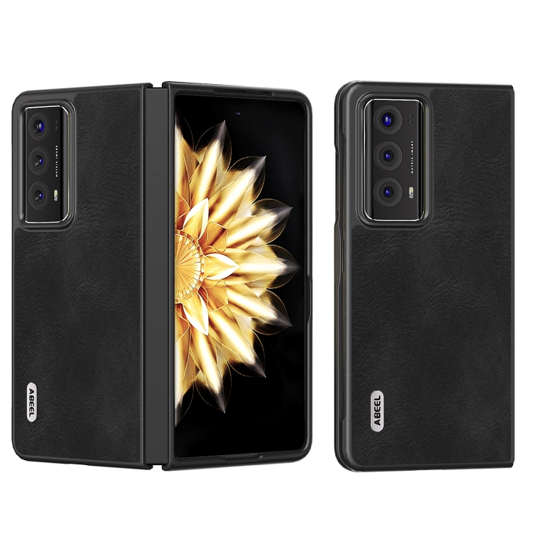 

For Honor Magic V2 ABEEL Cowhide Texture PU Phone Case(Black)