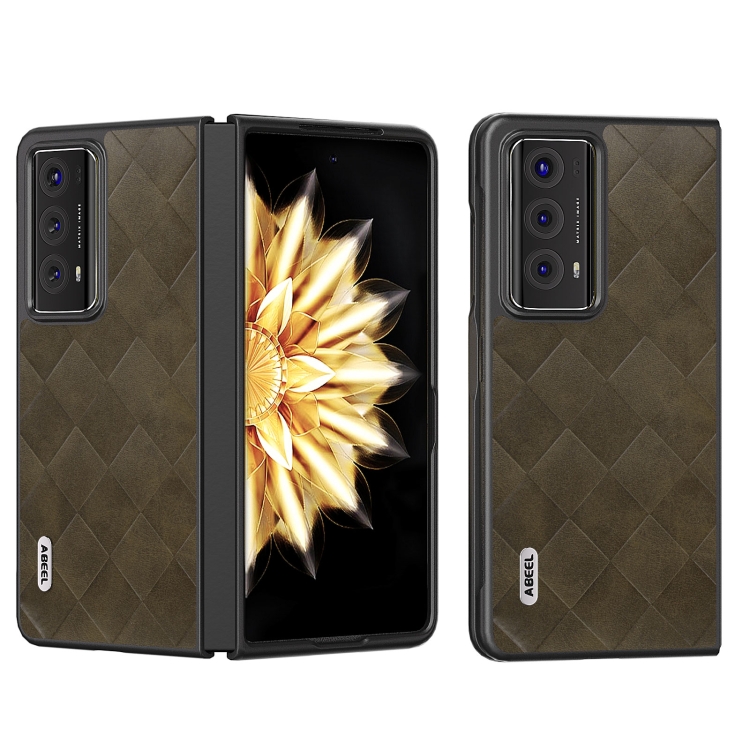 

For Honor Magic V2 ABEEL Weave Plaid PU Phone Case(Green)