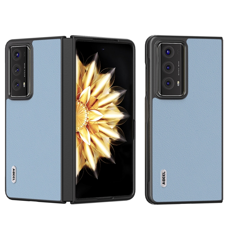 

For Honor Magic V2 ABEEL Genuine Leather Wave Black Edge Phone Case(Blue)