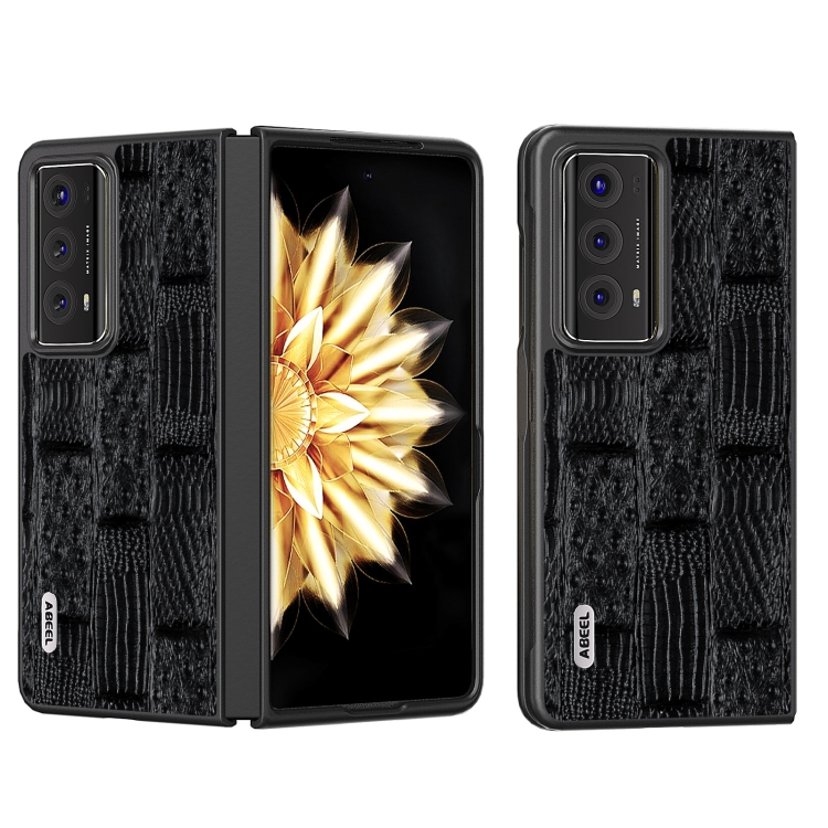 

For Honor Magic V2 ABEEL Genuine Leather Mahjong Pattern Black Edge Phone Case(Black)