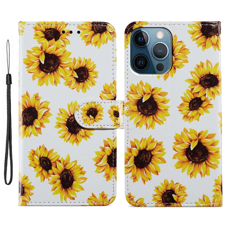 

For iPhone 15 Pro Max Colored Drawing Leather Phone Case(Sunflower)