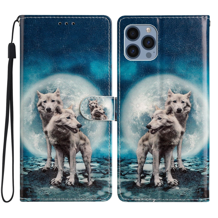 

For iPhone 15 Pro Colored Drawing Leather Phone Case(Twin Wolves)