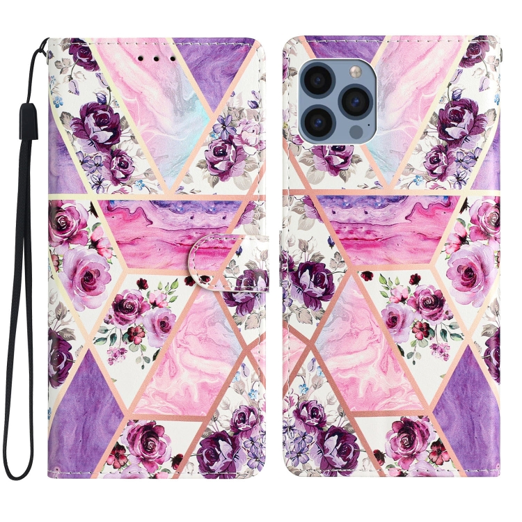 

For iPhone 15 Pro Colored Drawing Leather Phone Case(Purple Marble)