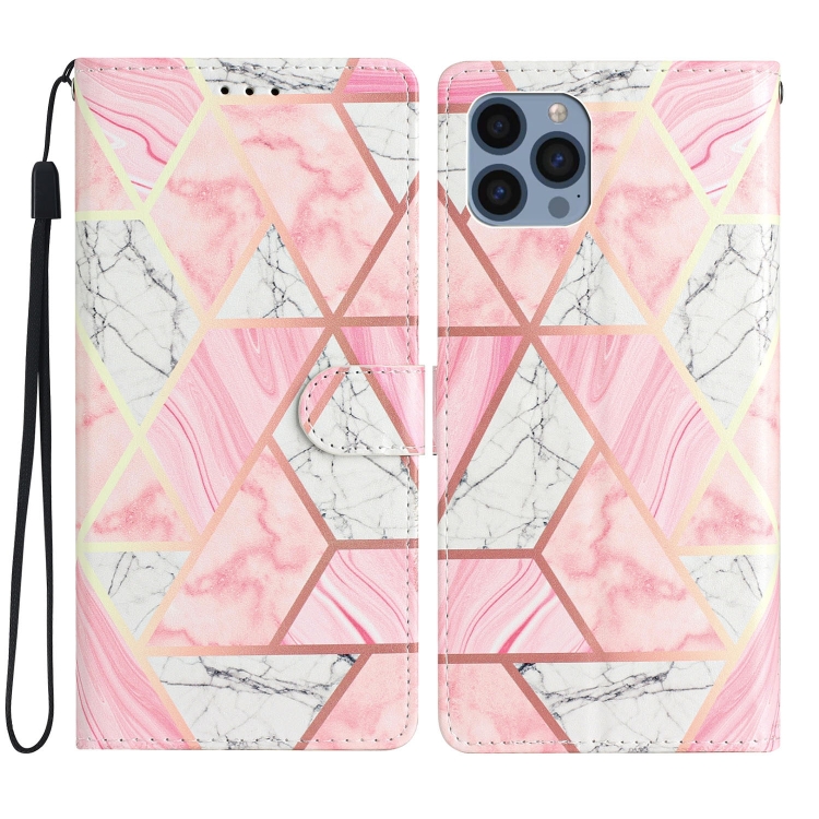 

For iPhone 15 Pro Colored Drawing Leather Phone Case(Pink Marble)