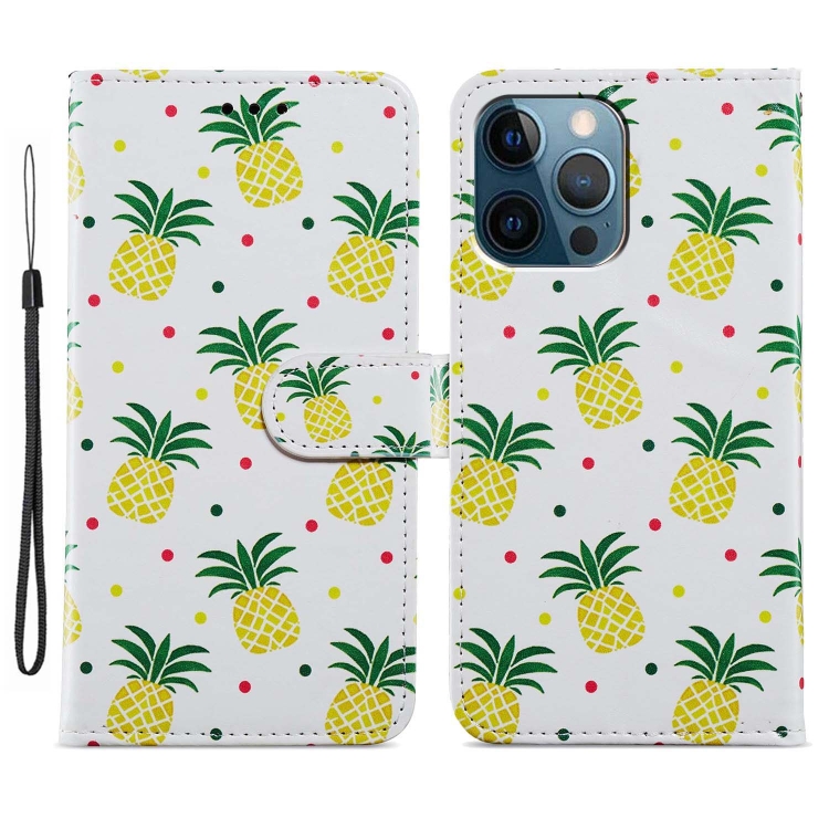 

For iPhone 15 Pro Colored Drawing Leather Phone Case(Pineapple)
