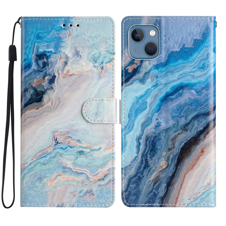 

For iPhone 15 Plus Colored Drawing Leather Phone Case(Blue Marble)