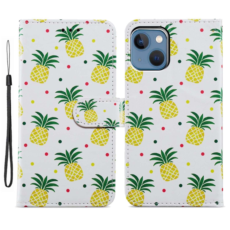 

For iPhone 15 Plus Colored Drawing Leather Phone Case(Pineapple)