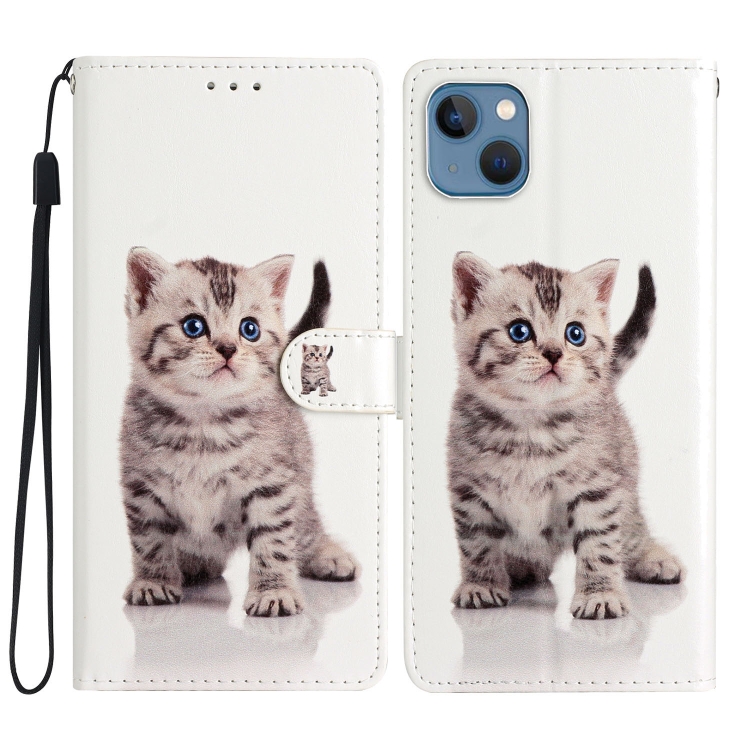 

For iPhone 15 Colored Drawing Leather Phone Case(Little Tabby Cat)