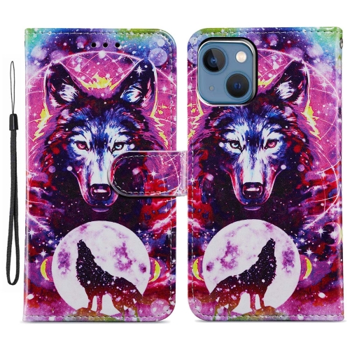 

For iPhone 15 Colored Drawing Leather Phone Case(Wolf Totem)