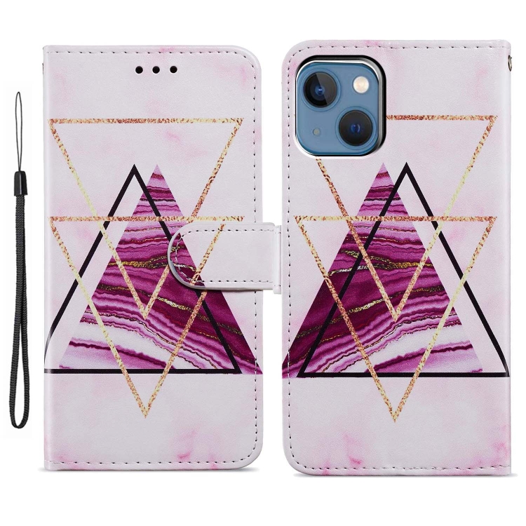 

For iPhone 15 Colored Drawing Leather Phone Case(Three-color Marble)