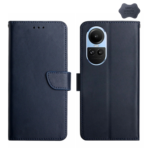 

For OPPO Reno10 Global / Reno10 Pro Global HT02 Genuine Leather Fingerprint-proof Flip Phone Case(Blue)