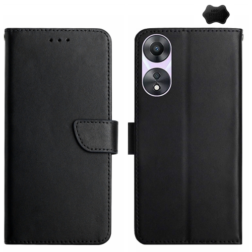 

For OPPO A58 4G HT02 Genuine Leather Fingerprint-proof Flip Phone Case(Black)
