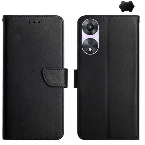 

For OPPO A18 / A38 4G HT02 Genuine Leather Fingerprint-proof Flip Phone Case(Black)