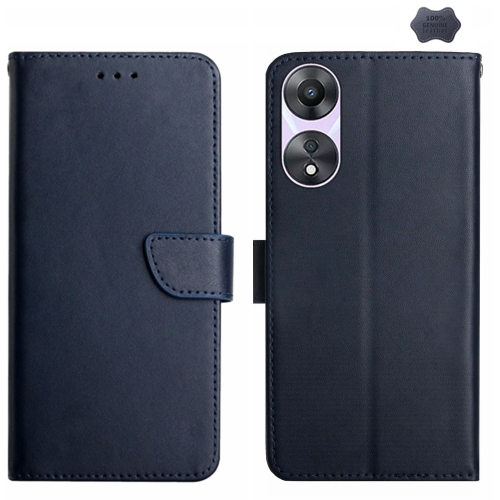 

For OPPO A18 / A38 4G HT02 Genuine Leather Fingerprint-proof Flip Phone Case(Blue)
