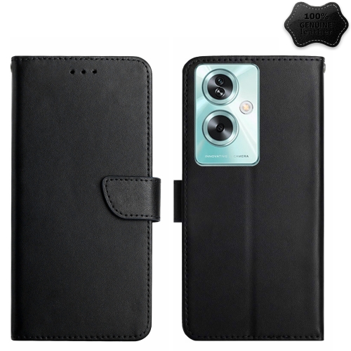 

For OPPO A59 5G HT02 Genuine Leather Fingerprint-proof Flip Phone Case(Black)