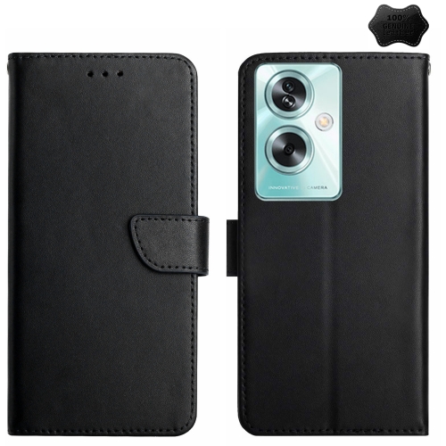 

For OPPO Reno11 F 5G/F25 Pro 5G HT02 Genuine Leather Fingerprint-proof Flip Phone Case(Black)