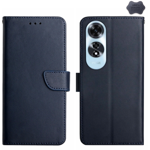 

For OPPO A60 4G HT02 Genuine Leather Fingerprint-proof Flip Phone Case(Blue)