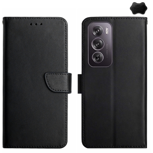 

For OPPO Reno12 5G Global HT02 Genuine Leather Fingerprint-proof Flip Phone Case(Black)