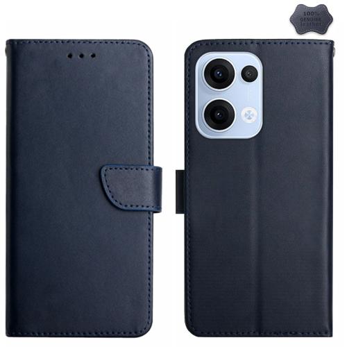 

For OPPO Reno13 Global HT02 Genuine Leather Fingerprint-proof Flip Phone Case(Blue)