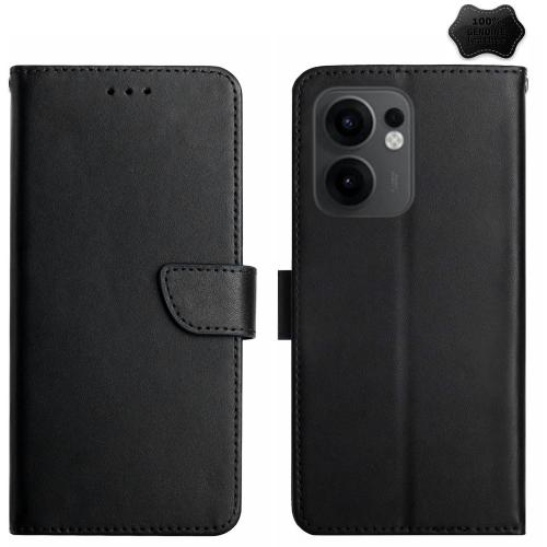 

For OPPO Reno13 F 4G / 5G HT02 Genuine Leather Fingerprint-proof Flip Phone Case(Black)