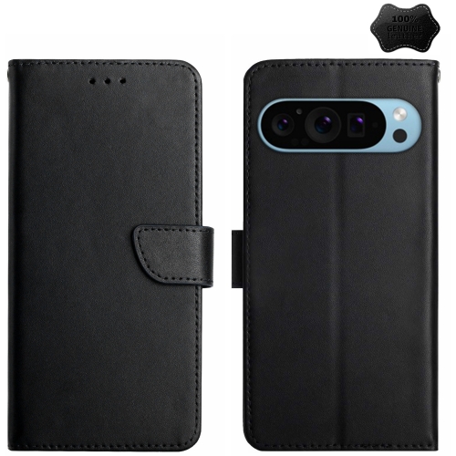 

For Google Pixel 9 Pro HT02 Genuine Leather Fingerprint-proof Flip Phone Case(Black)