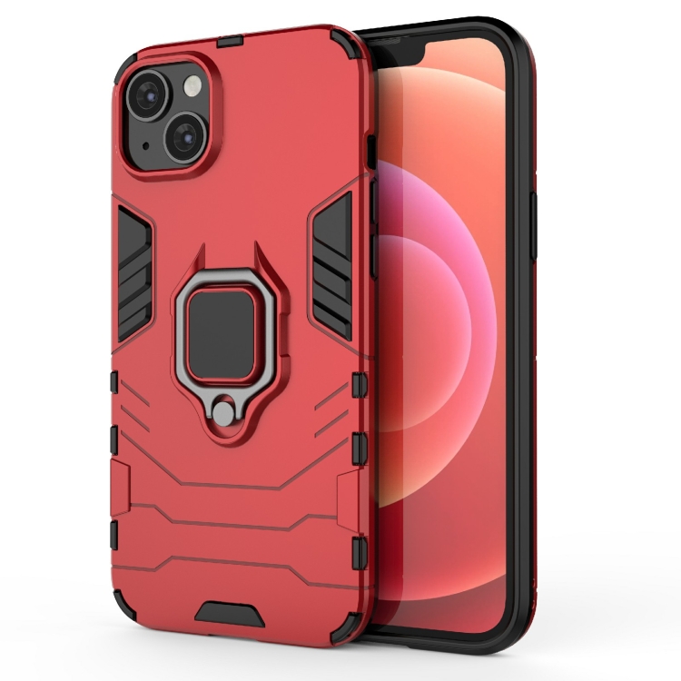 

For iPhone 15 Plus Shockproof PC + TPU Holder Phone Case(Red)