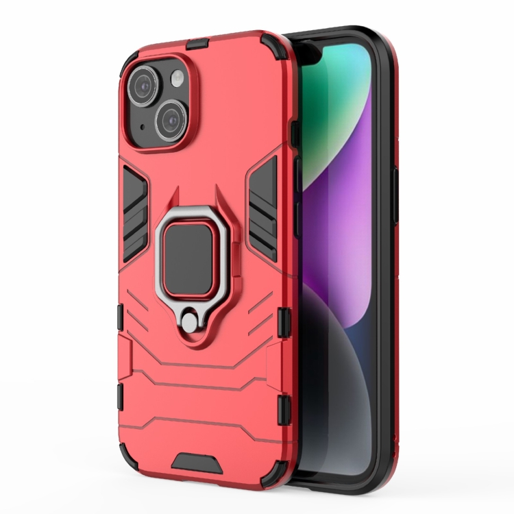 

For iPhone 15 Shockproof PC + TPU Holder Phone Case(Red)