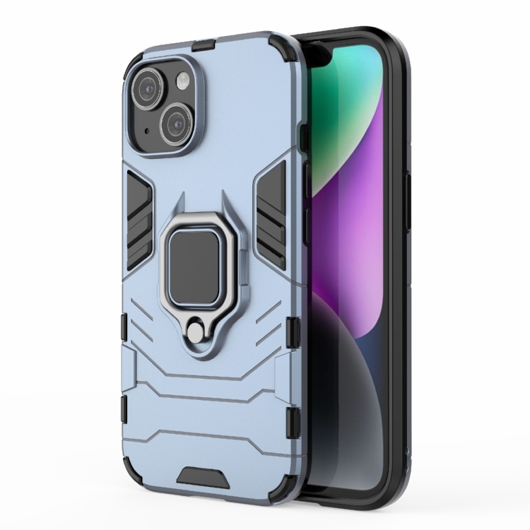 

For iPhone 15 Shockproof PC + TPU Holder Phone Case(Navy Blue)
