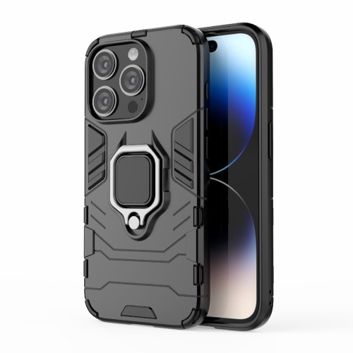 

For iPhone 15 Pro Shockproof PC + TPU Holder Phone Case(Black)