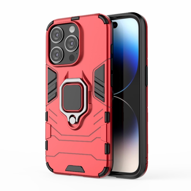

For iPhone 15 Pro Shockproof PC + TPU Holder Phone Case(Red)