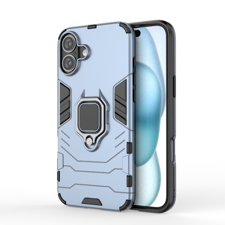 

For iPhone 16 Plus Shockproof PC + TPU Holder Phone Case(Navy Blue)