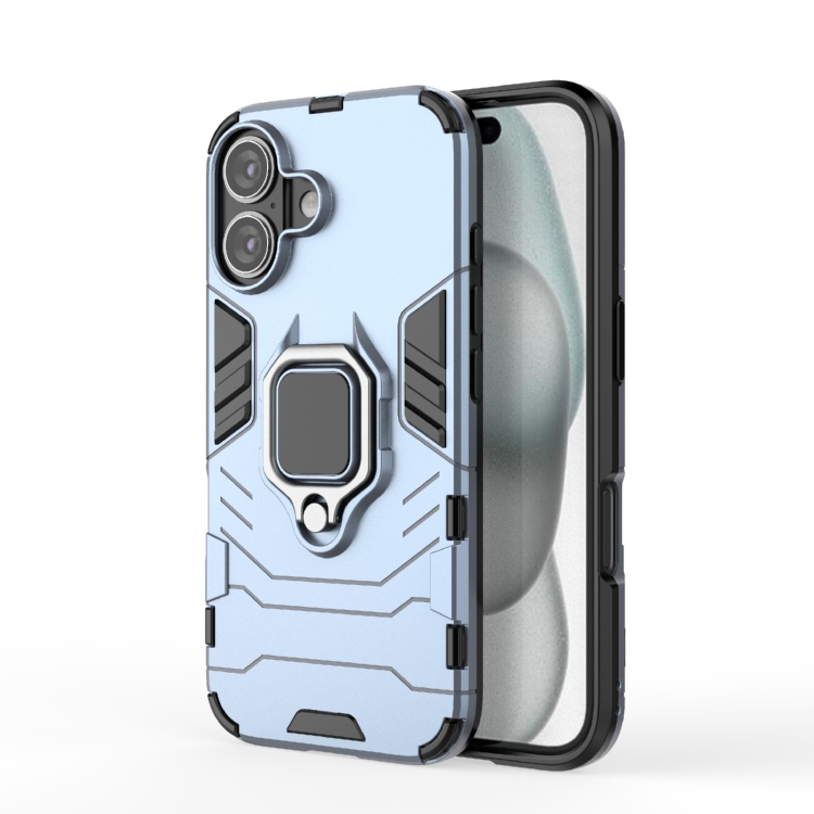 

For iPhone 16 Shockproof PC + TPU Holder Phone Case(Navy Blue)