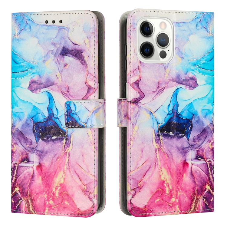 

For iPhone 15 Pro Max Painted Marble Pattern Leather Phone Case(Pink Purple)