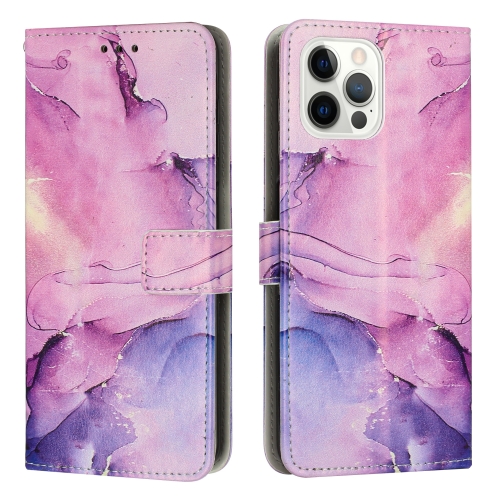 

For iPhone 15 Pro Max Painted Marble Pattern Leather Phone Case(Purple)