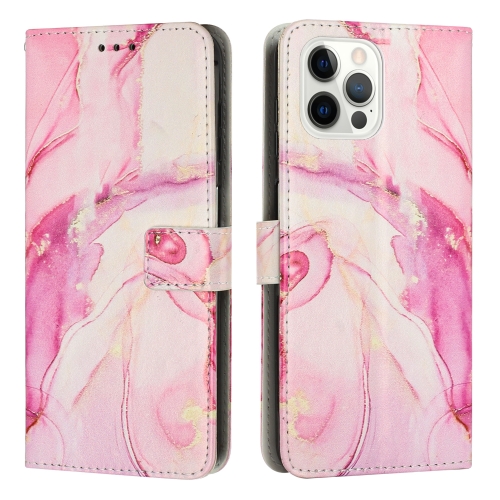 

For iPhone 15 Pro Painted Marble Pattern Leather Phone Case(Rose Gold)